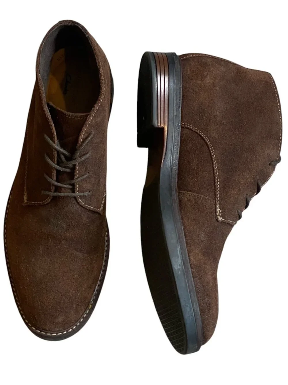 CLARKS COLLECTION Mens Brown Round Toe Lace-Up Leather Chukka Boots 11-1/2 #80Q
